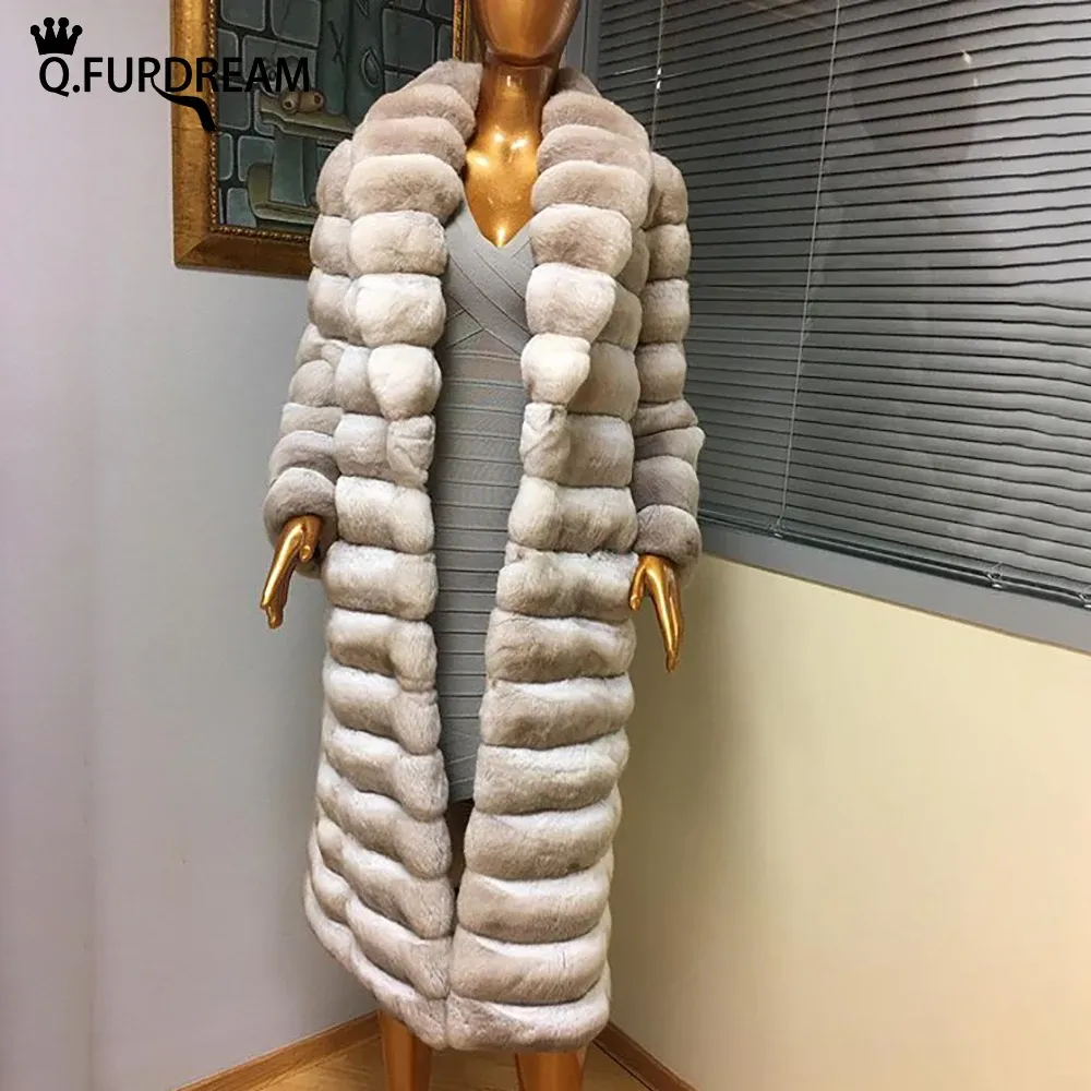 Fur Q.furdream 2022 NOWOŚĆ STYLKA 100 CM DŁUGO BIAŁY Naturalny Rex Rabbit Fur Płot kobiet