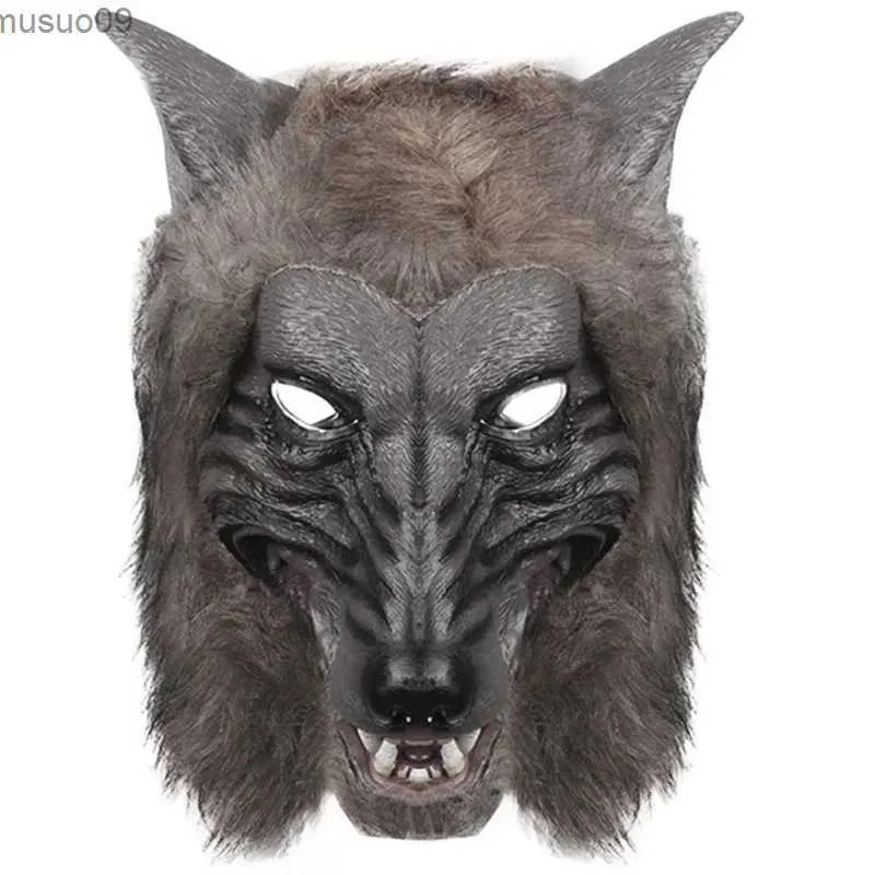 Designer Masks Werewolf Headwear Costume Mask Lifelike Wolf Mask with Faux Fur Halloween Mask for Adults Cosplay Prop Animal Headgear