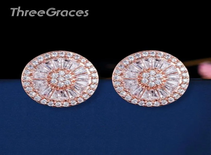 Stud Threegraces Gorgeous CZ Stone Fashion Jewelry Pave Seting Cubic Zirconia Rose Gold Color Big Earrings for Women Gift ER2888657205