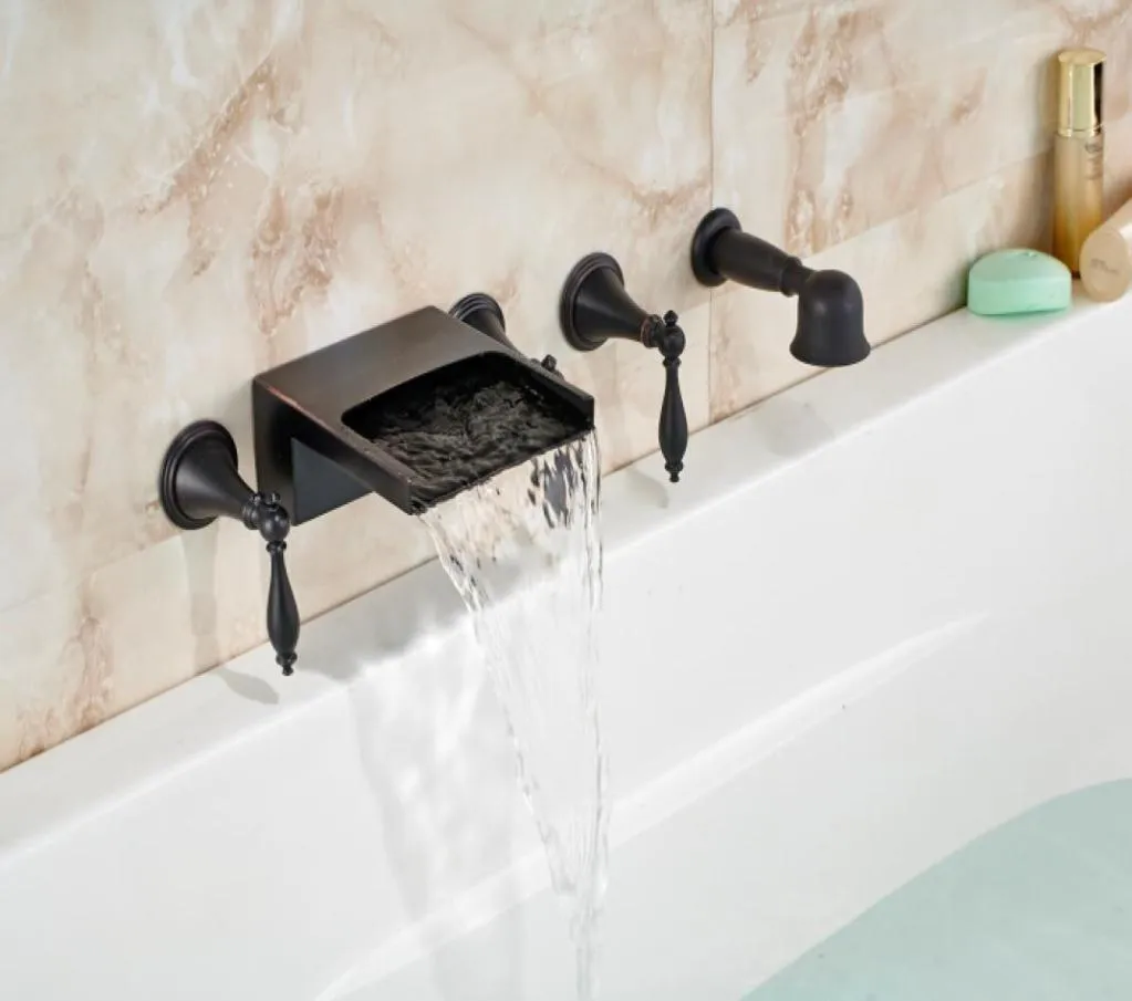 Rubinetto per vasca da bagno a cascata a parete Miscelatore per vasca in bronzo lucidato a olio 3 maniglie3344153