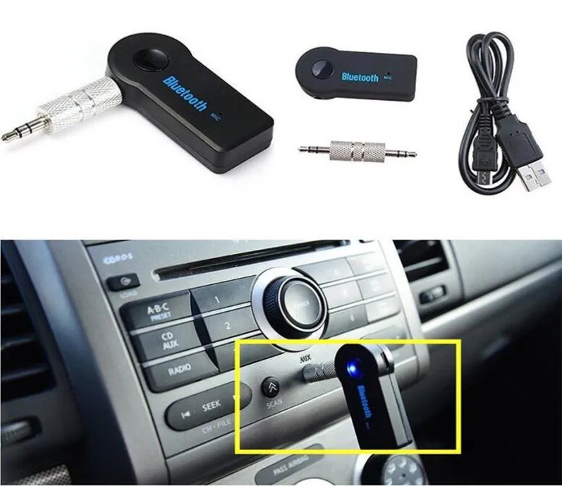 Transmissores Bluetooth Adaptador de carro receptor 3,5 mm Aux estéreo sem fio USB Mini áudio música para smartphone MP3 yy284877214