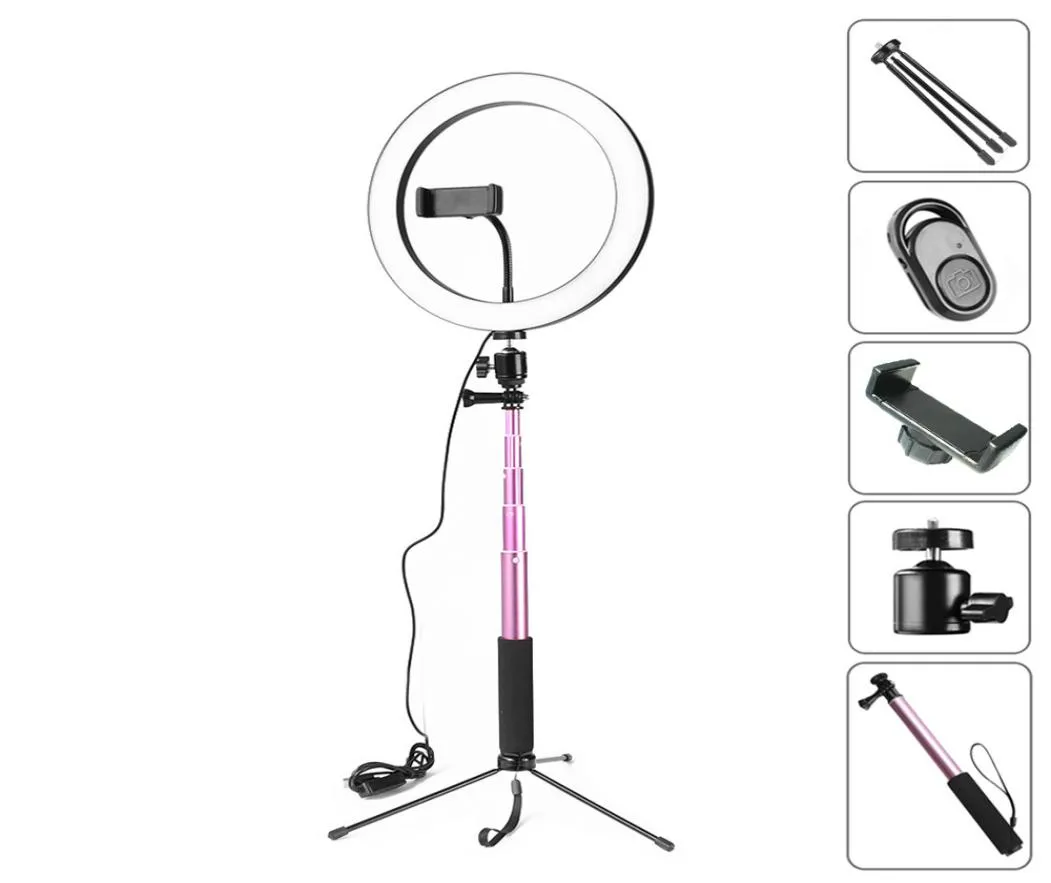 Anel de luz led regulável para câmera de estúdio, 10 polegadas, 26cm, po, telefone, vídeo, lâmpada com tripés, selfie stick, anel de luz, suporte para telefone 1134200