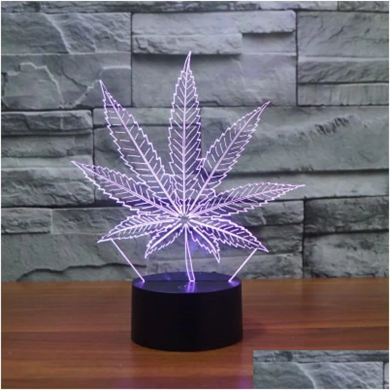 Party Favor Leaf 3D Illusion Led Lamp Night Light 7 Rgb Colorf Usb Powered 5Th Battery Bin Touch Button Drop Gift Box Wholesale Deli Dhizy