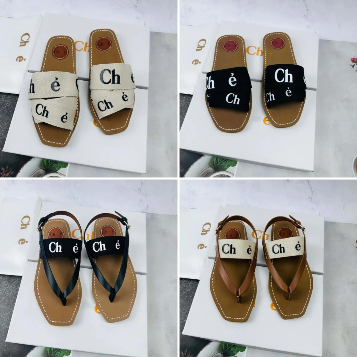 Famous designer fashion sandals wooden flat shoes canvas casual home shoes with box and shopping bag