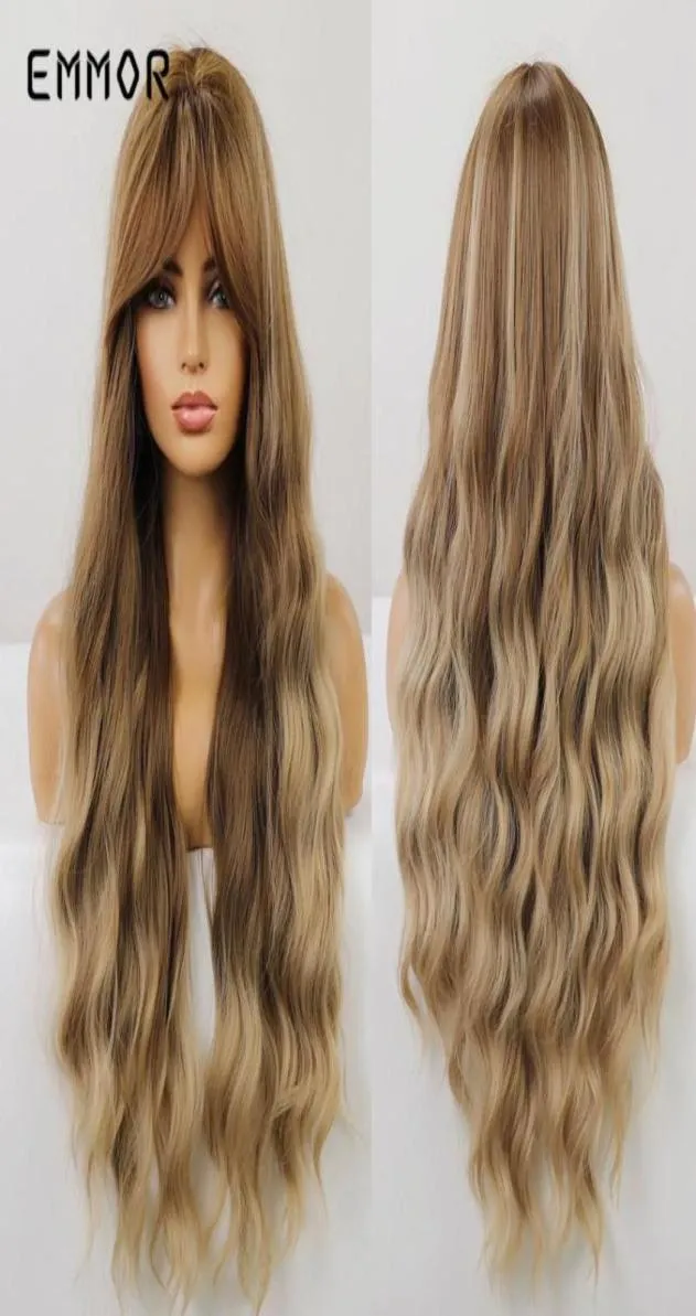 Syntetiska peruker Emmor Long Body Brown med blont våg hår peruk kvinnor039s värmebeständiga vågor naturliga3182300