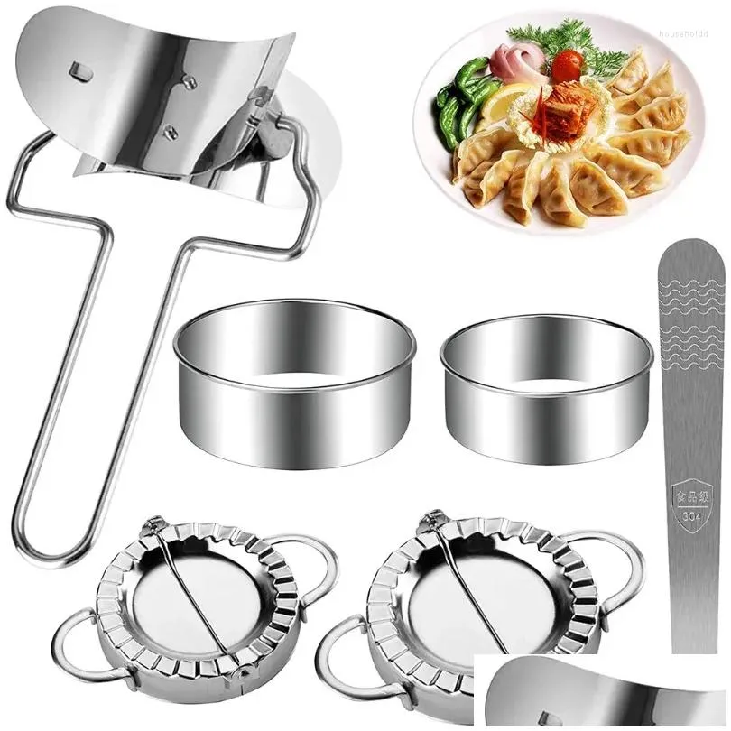 Baking Pastry Tools 5Pcs/Set Dumpling Mold Stainless Steel Chinese Shuijiao Maker Empanadas Metal Dough Pressing Tool Kitchen Drop Dhidk