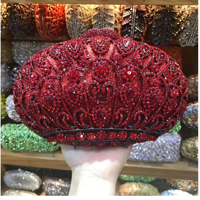 Evening Bags Women Lantern Shape Ladies Red Pink Clutch Mini Night Purse Full Crystal Party Shoulder Bag Luxury Female Clutches