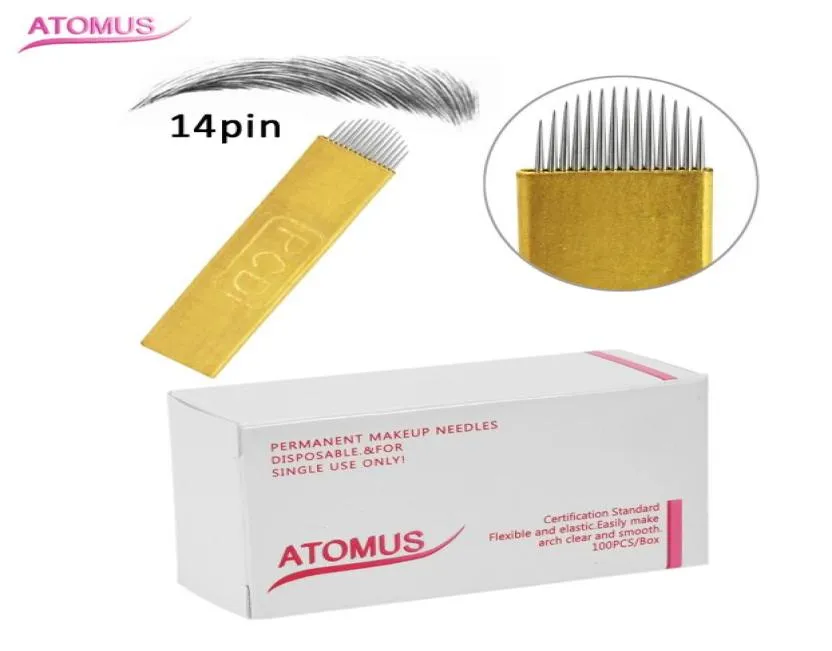 100 Stück Box U-Form 14 Pin Teri Microblading-Nadeln Augenbrauen-Stickklinge Einweg-Tattoo-Augenbrauenklingen Schattierungsnadeln6878972