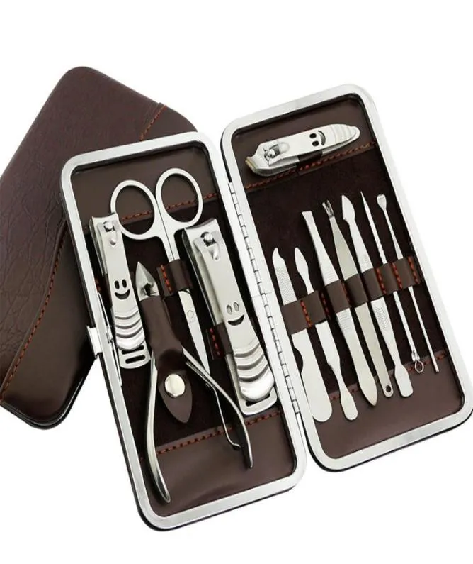 12st Manicure Set rostfritt stål Nagelklippare Pusher File SCISSOR pincettverktyg Kit9957763