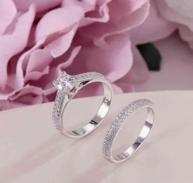 100 Real 925 Silver Rings for Women Simple Double Stackable Fine Jewelry Bridal Set Ring Wedding Engagement Accessory7518431