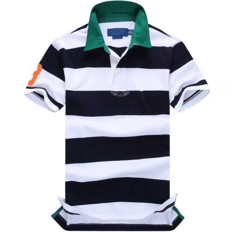 Men's Polos Wholesale summer stripe stitching embroidery plus size shirt Fashion lapel cotton loose short sleeve mens fashion t-shirt