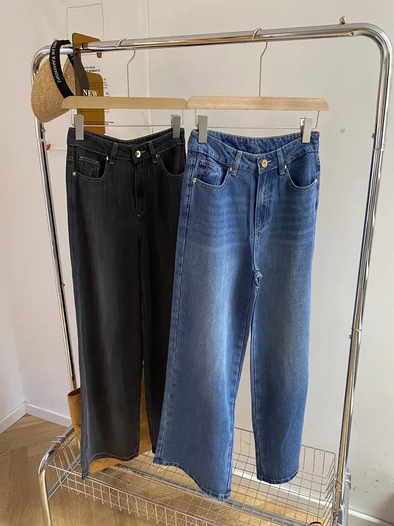 ジーンズ女性の新しい100％lycra tencel denimソフトストレートレッグワイドレッグドラッグパンツ女性b*c