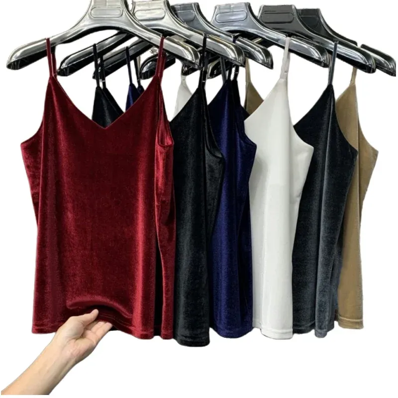 Solid Velour Camis Vest Women Tank Female 2023 Summer Sexy Strap Basic Tops Slim Sleeveless Camisole