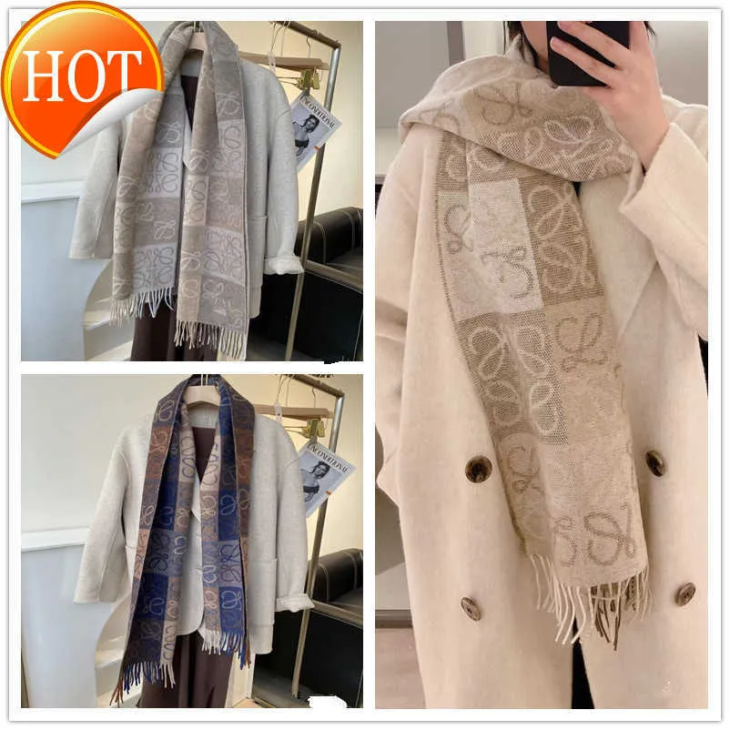 Lenços Cashmere Camelo Xadrez Velho Dupla Face Checkerboard Cachecol Feminino Outono e Inverno Lã Jacquard Tassel Leo Shawl