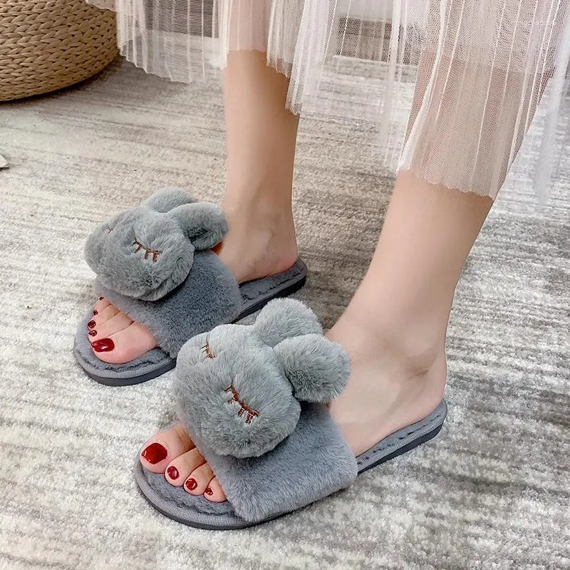 Pantoufles mignonnes de dessin animé pour femmes, chaussures d'hiver chaudes et moelleuses pour petite fille, diapositives en peluche à fond doux, chaussures d'intérieur en coton