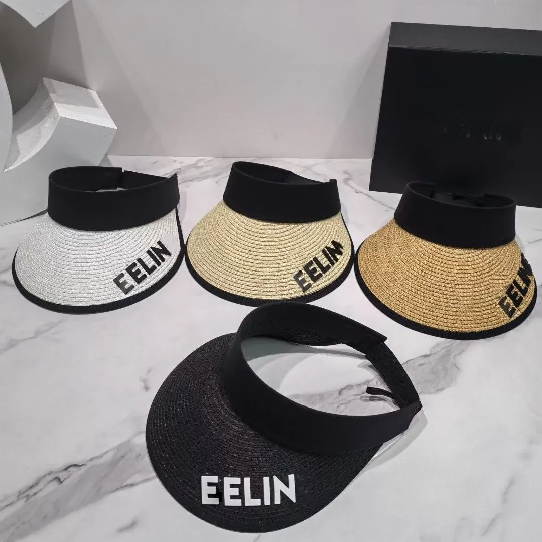 Viseras de diseñador Gorras trenzadas de hierba Sombreros ajustables para mujer Diseño de lujo Gorra de béisbol de verano Sombrero de paja con sombrilla