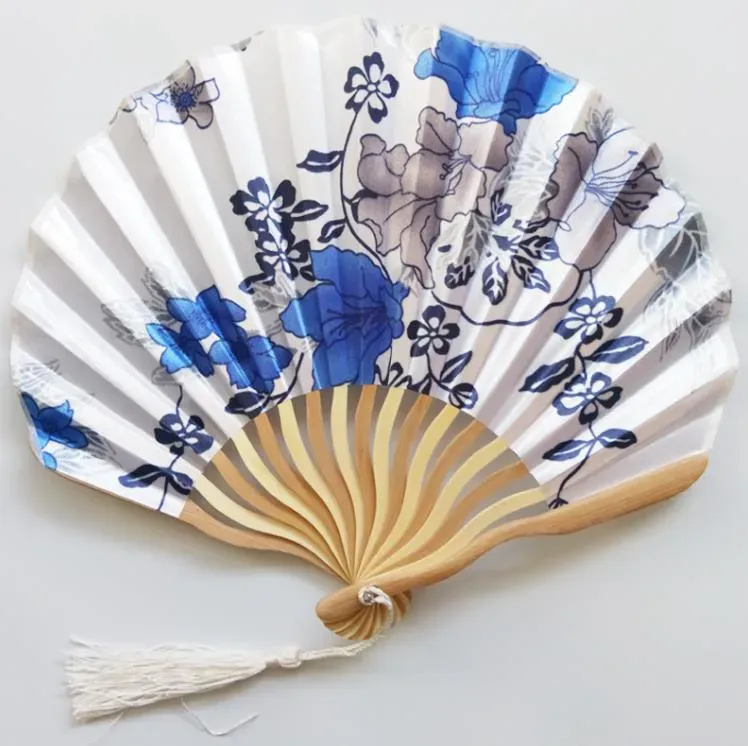 Chinese Japanese Style Hand Held Fans Personalized Pattern Silk Printed Bamboo Folding Fans Handheld Wedding Hand Fan SN4160