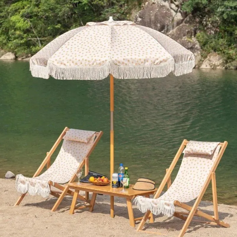 Tentes et abris Parasol de plage extérieur avec frange Patio Jardin Piscine Inclinaison Parasols Luxueux Bohème Protection Solaire Parasol Gland