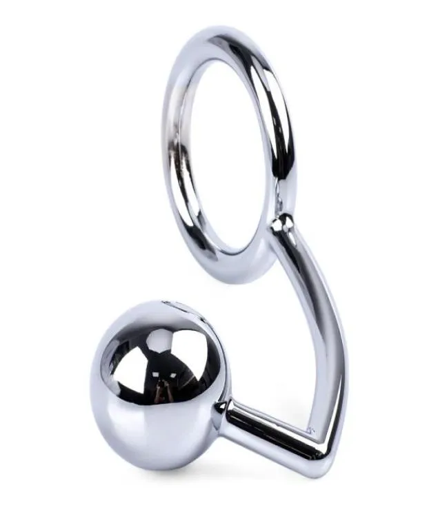 Gancio anale in metallo Bondage Gioca 4 cm Ball Butt Plug Dilatatore ano con Cock Ring Giocattoli per adulti per uomini HSYBP0197406587