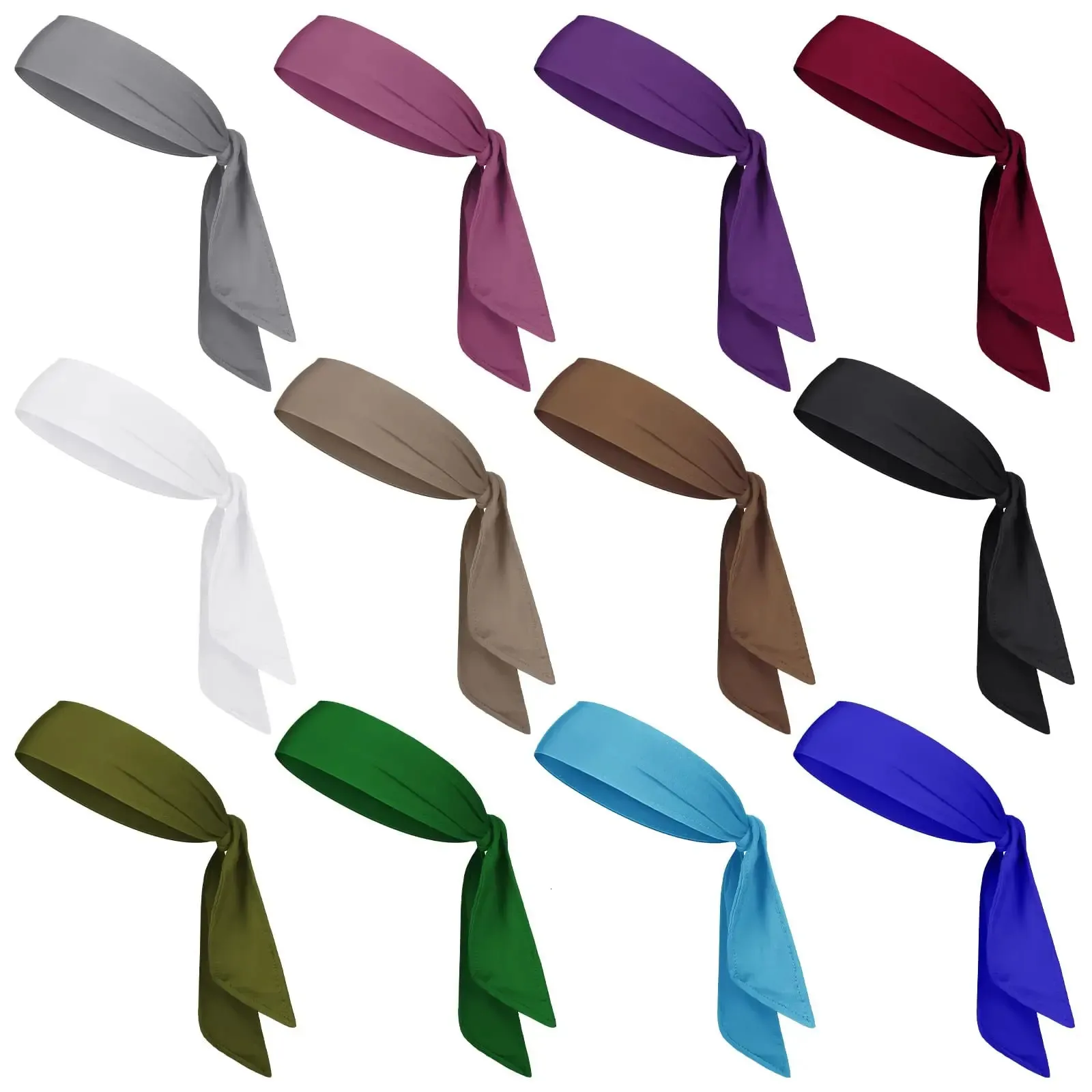 12 Pack Sports Headband Head Tie Headbands Adjustable Elastic Bandana Sweatbands Yoga Tennis Headwrap for men women adult kid 240226