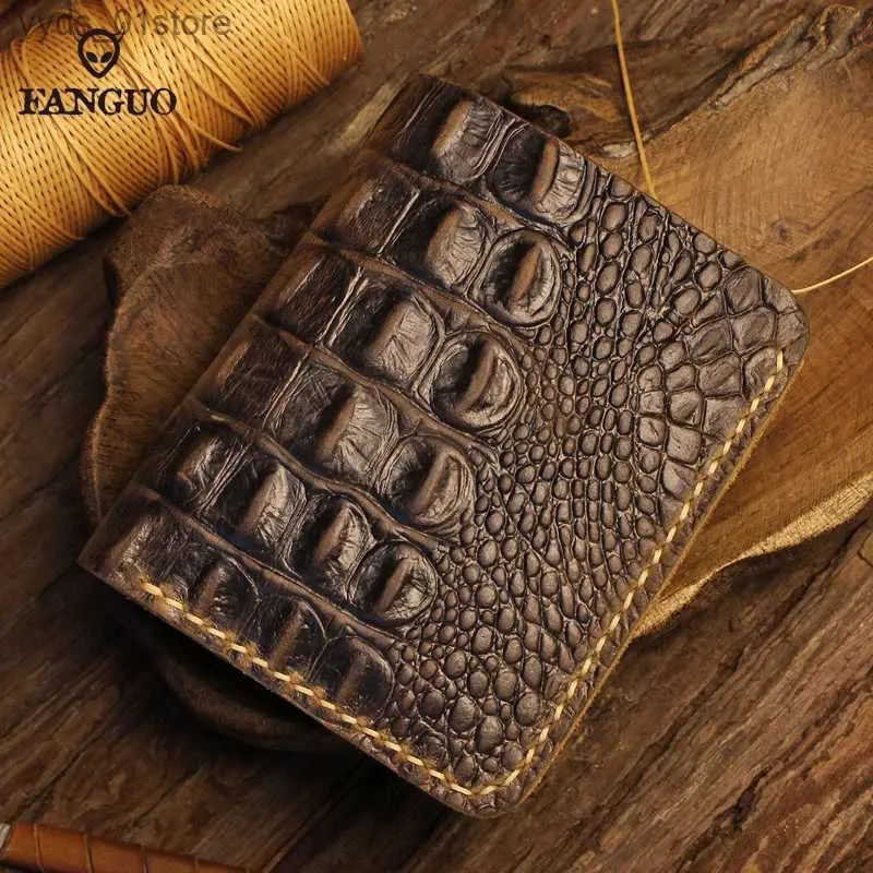 Money Clips Handmade Genuine Leather Mens Wallet Womens Wallet Crocodile Pattern Short Wallet Males wallet With 6 Credit Card Slots Money L240306