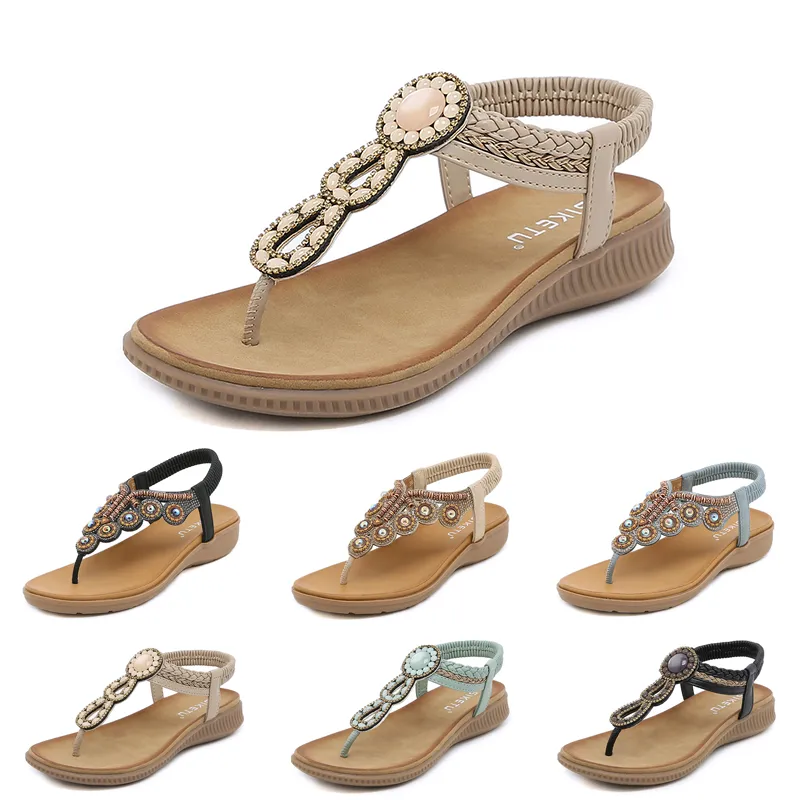 Sandales bohème femmes pantoufles cale gladiateur sandale femmes élastique chaussures de plage chaîne perle Color32 GAI