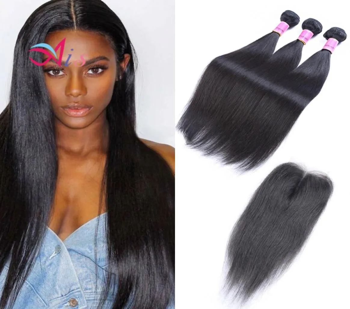 Ais cheveux brésiliens cheveux raides paquets avec fermeture à lacets 3 paquets avec fermeture pas cher brésilien cheveux humains droite avec fermeture 3082826