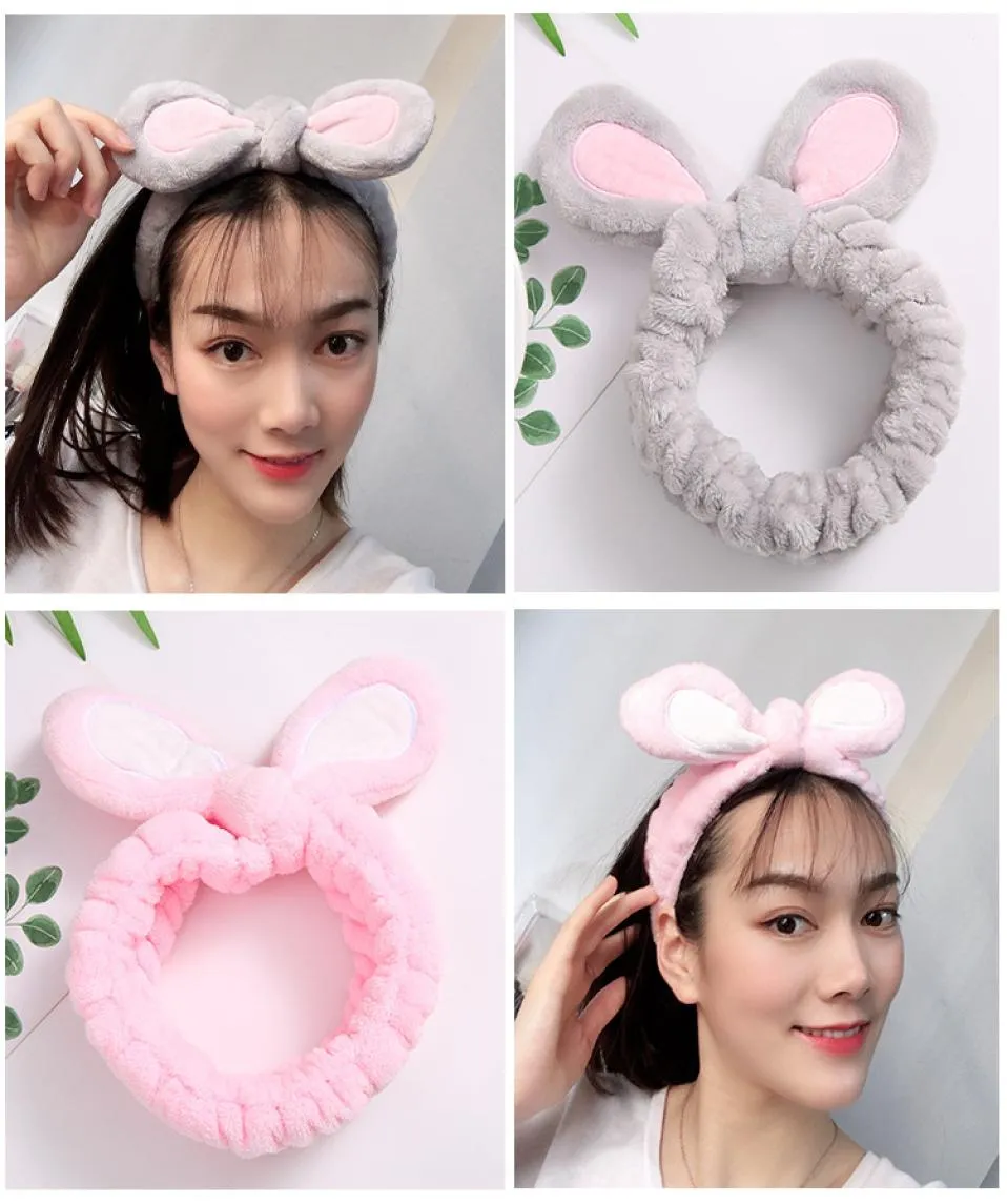 Joli élastique oreilles de lapin bandeau fille maquillage lavage visage bandeau élastique Turband pour Spa masque cheveux accessoires bandeau ZFJ679350066