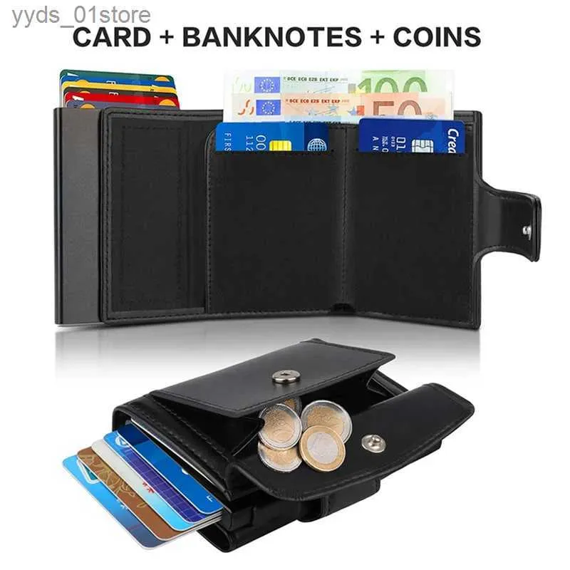 Money Clips Rfid Credit Card Holder Wallets Men Black Magic Trifold Leather Slim Mini Wallet Small Money Bag Male wallets Carteira Masculina L240306