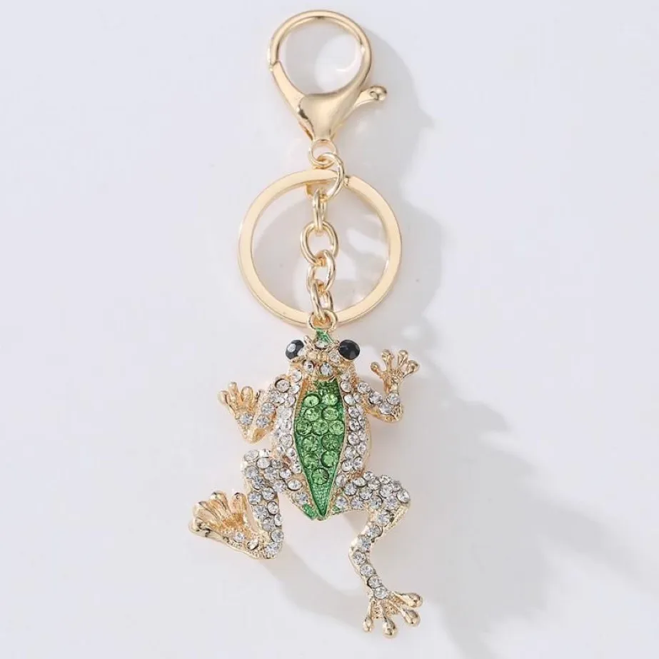 Keychains Unique Crown Frog Crystal Keyring Keychain Fashion Metal Handbag Pendant Purse Bag Buckle Key Chains Holder Accessories 194p