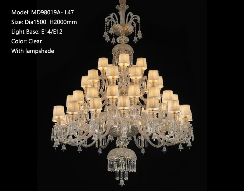 Meerosee Large Crystal Chandelier Lights Classical Luxury New Design Pendant Lamp with Lampshade For Living room Foyer