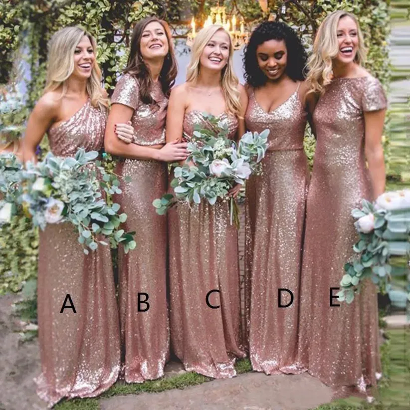 2024 Elegant Rose Gold Sequined Bridesmaid Dresses Long Sexy Country Boho Bridesmaids Dresses Plus Size Custom Made