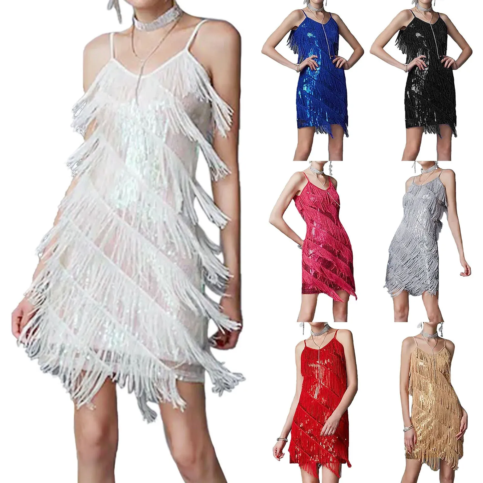 Dress Womens Shiny Sequins Fringe Latin Dance Dress Salsa Samba Tango Latin Dance Wear Adults Female Tassel Stage Performance Costume