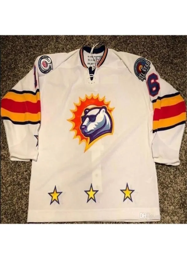 Nikivip Custom Jersey 5XL 6XL 빈티지 Orlando Solar Bears CJ Severyn Hockey Jersey 자수 스티치 숫자 AN4698389