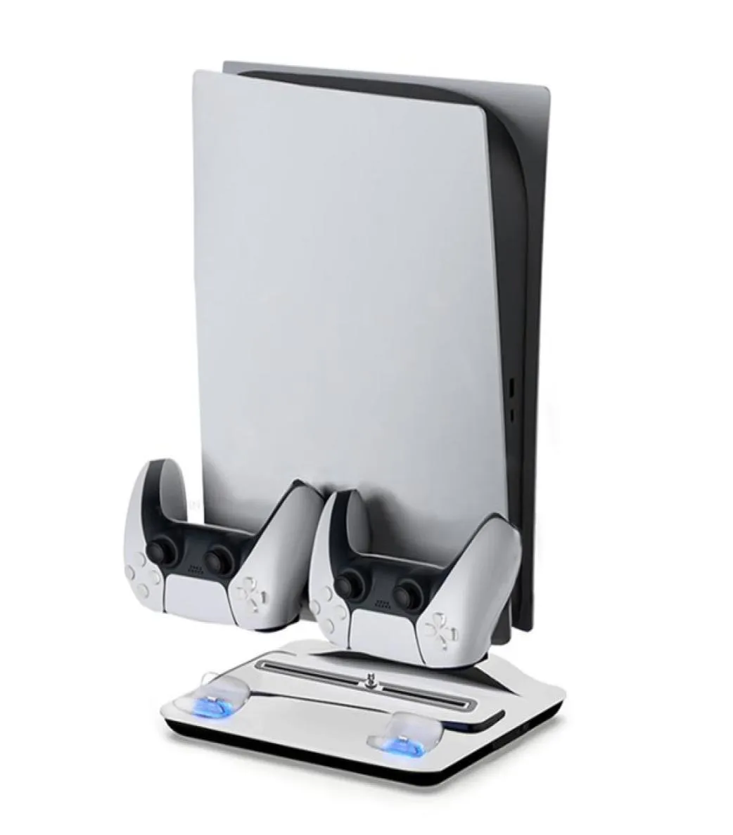 Stand vertical para PlayStation 5 Console de jogo 3 Base de fã de resfriamento LED mais cooler Estação de carregamento rápido com o Dual Controller Charger3192328