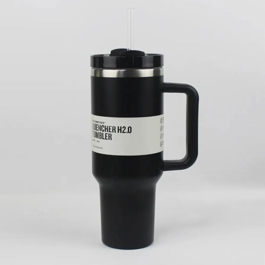 Tapa de vidrio de 40 onzas Pajita con asa Botella de agua con aislamiento al vacío de 40 onzas Taza de café de acero inoxidable Taza termo lista para entrega