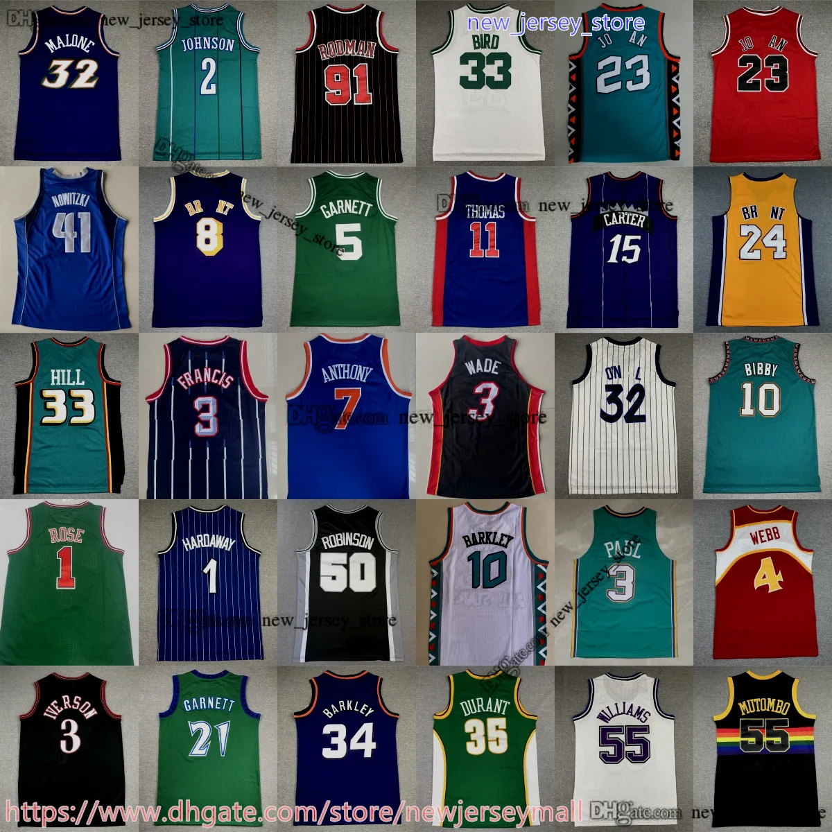 Classic Retro Basket 2 Larry Johnson Jersey 30 Stephen Curry Tyrone Muggsy Bogue Alonzo Lutto Derrick Rose Scottie Pippen Dennis Rodman Nowitzki Maglie