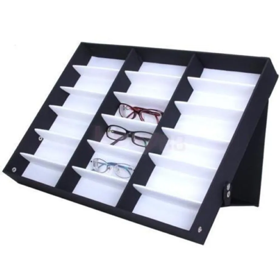 18 rutnät Glasögon Lagring Display Case Box Eyeglass Solglasögon Optisk Display Organiser Frames Tray258G