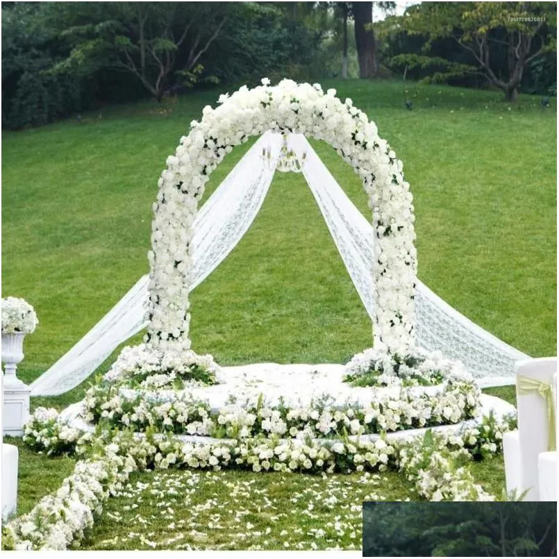 Dekorative Blumenkränze anpassen weiße Rose Hortensie künstliche Blumenarrangement Hochzeit Bogen Blumenreihe Vorhang Dekor Teil Dhwzm