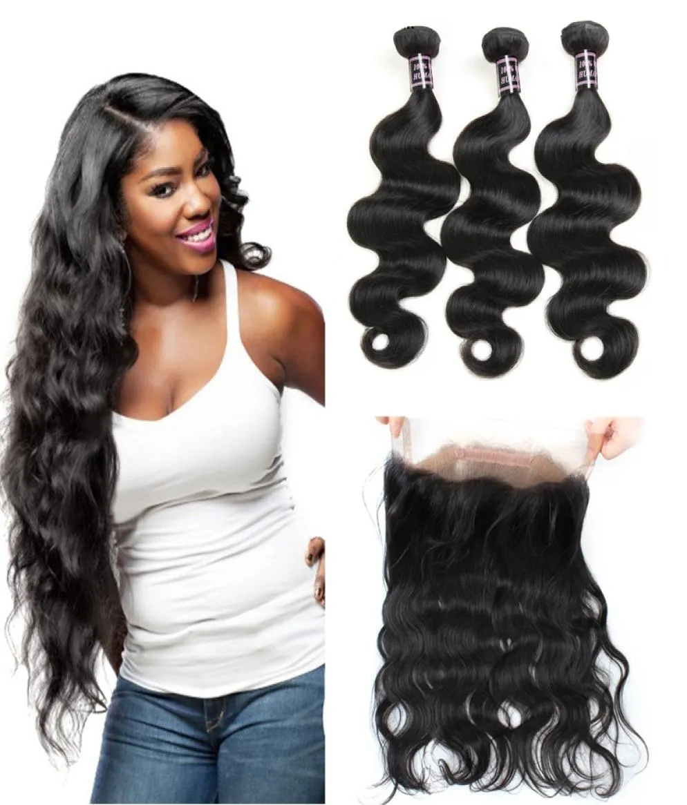 Brazilian Virgin Hair Weaves 3Bundles With 360 Full Lace Frontal Closure Whole 8A Peruvian Indian Malaysian Body Wave Human Ha2648781