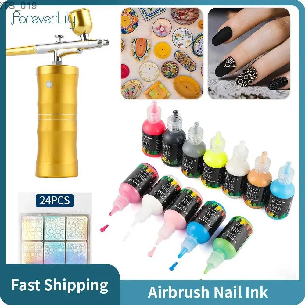 Pintura corporal 10ml/29ml, aerógrafo diy, tintas para arte em unhas, conjunto de tinta acrílica, pigmentos para aerógrafo, arte em spray, estênceis de unhas, ferramentas para pintura de unhas