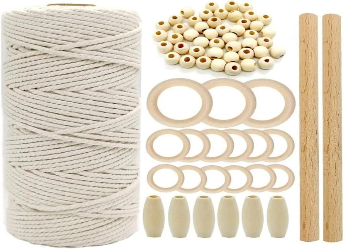 Garen Houten Ambachtelijke Macrame Koord Natuurlijk Katoenen Touw Met Houten Stok Kraal Voor Diy Bijtring Kit Muur Opknoping T2G1988583