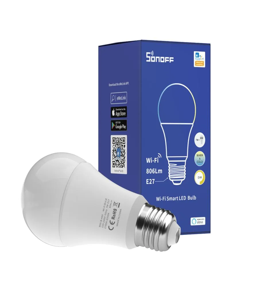 Sonoff B02b A60 WiFi Smart LED -glödlampor Support Voice för att vända på Justera ljusstyrkan och färgtemperaturen3559192