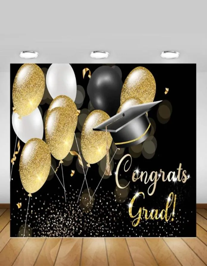 Bakgrundsmaterial Grattis Grad tema Party Selfie Backdrop Graduation Class of 2021 Banner Glitter Rose Gold Balloons Pographi7123436