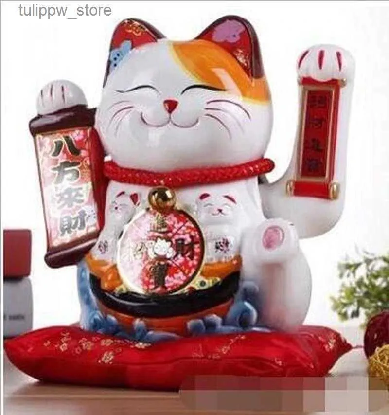 Decorative Objects Figurines 10 Inch Handicraft Waving Hand Lucky Cat Fortune Cat Gift Maneki Neko Welcoming Feng Shui Crafts Money Box Home Store Decoration