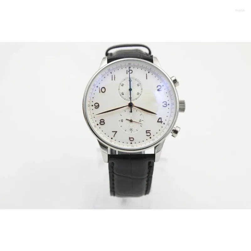 Relógios de pulso Branco Dial Limited Watch Mens Golden Ponteiro Inoxidável Caixa de Aço Preto Pulseira de Couro Relógios