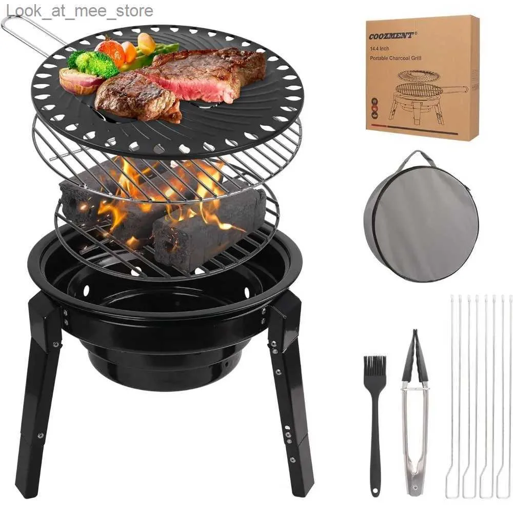 BBQ Grills Portable charcoal grill camping barbecue grill Korean barbecue grill with handbag used for picnics/travel/garden/home/campfire/party Q240305