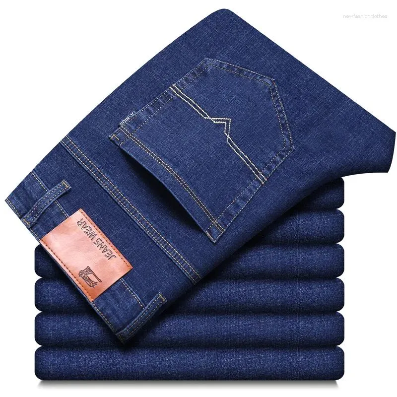 Jeans pour hommes 2024 classique affaires coton confortable élastique lâche pantalon en denim droit