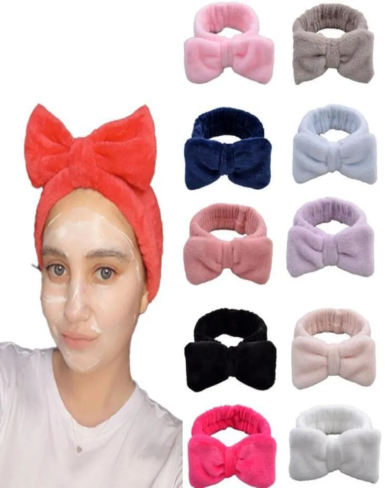 Wash Face Hair Band Solid Color Bow Headband Shower Bowknot Turban Coral Fleece Head Wrap Spa Make Up Headbands Hair Accessories6675074