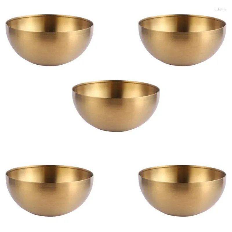 Schüsseln – 5 x große Kapazität, Edelstahl, für Salat, koreanische Suppe, Reis, Nudeln, Ramen, Schüssel, Küchenbehälter, Gold, 15 x 7 cm